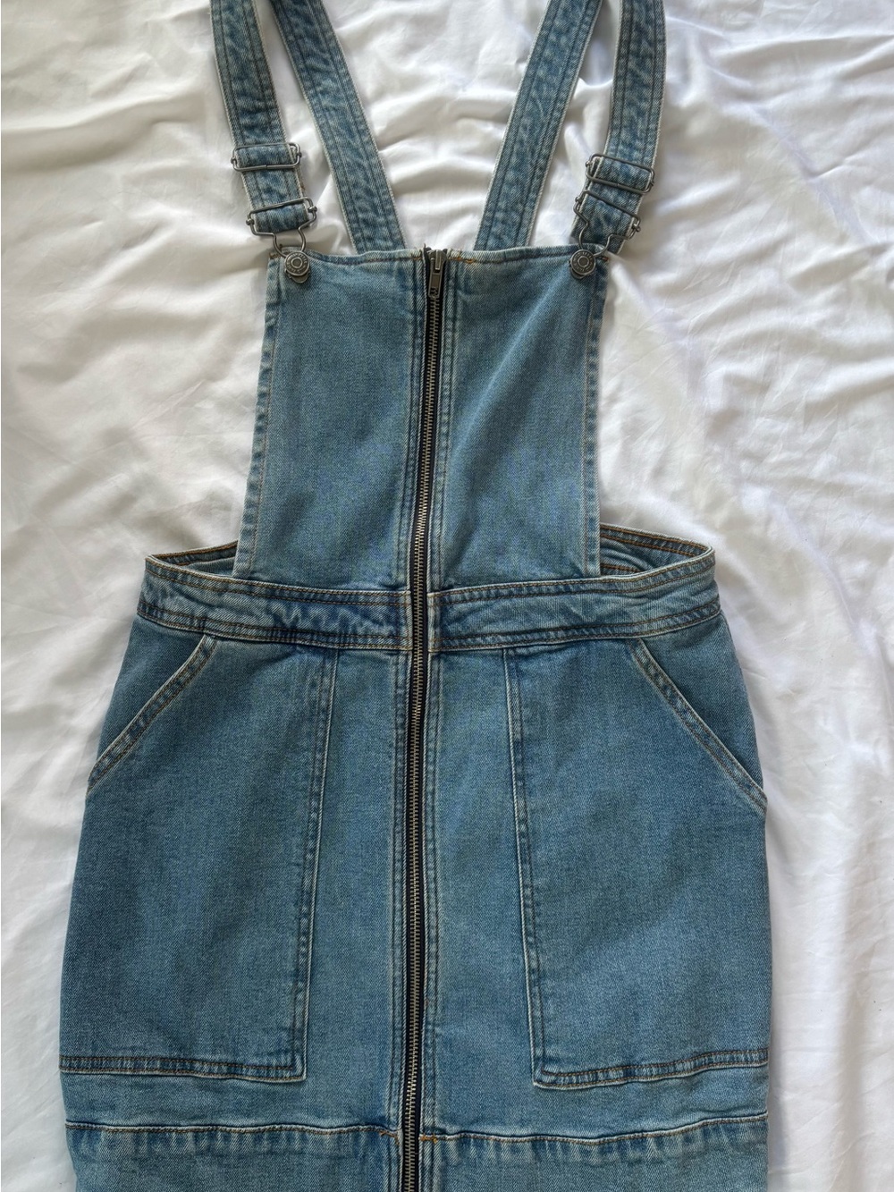 wild fable Light Blue Denim Overall Skirt with Front Zip